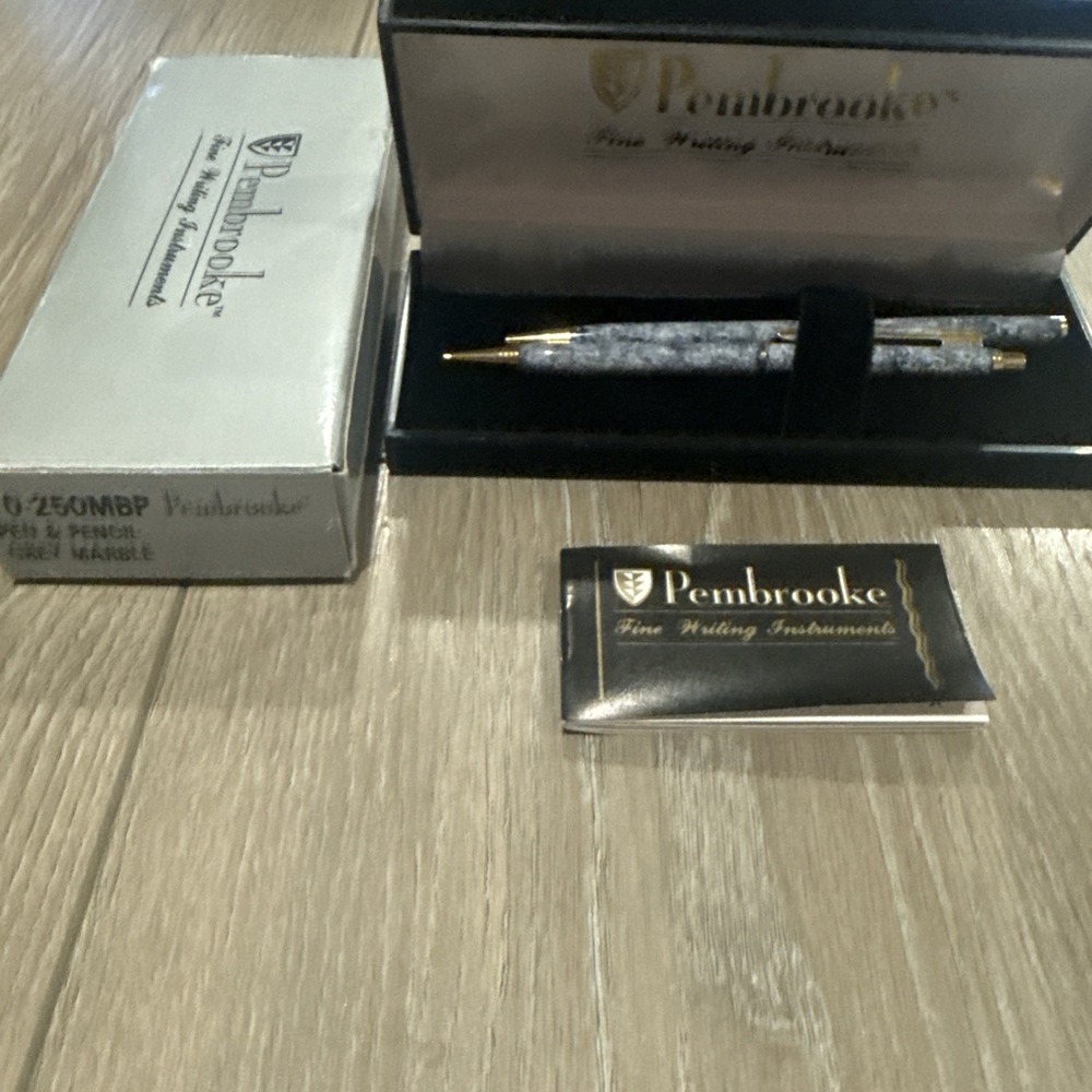 Pembrooke Vintage Ball Point‎ Pen and Mechanical Pencil Set NIB NOS Gray Marble